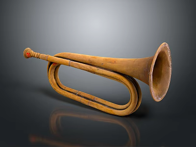 Vintage Household Brass Horn Featuring Circular Ring Shape And Red Decoration 3d model