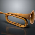 Vintage Household Brass Horn Featuring Circular Ring Shape And Red Decoration 3d model
