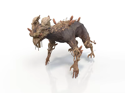 Grotesque Mythical Creature With Distorted Organs And Tangled Spiky Hair Texture 3d model
