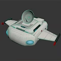 Futuristic Spacecraft With Satellite Antenna White Body And Blue Lights For Cosmic Exploration