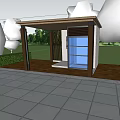Modern Outdoor Security Booth In Green Park With Trees And Paved Walkway