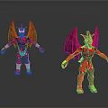 Two Red Dragons with Wings Standing as Mechanical Toy Figures
