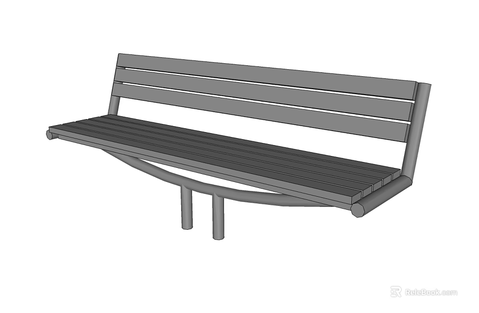 Landscape Bench with Wooden Slats and Metal Frame for Outdoor Park Garden 3d model 