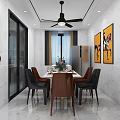 Modern Living Dining Room with Gray Sofa Orange Ottoman TV and Marble Fireplace Large Window