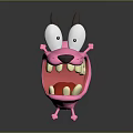 Pink Cartoon Creature With Big Eyes Long Ears Open Mouth And Teeth In 3D Style