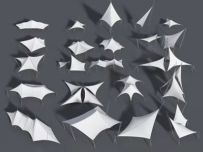 White Tensile Membrane Structures Displaying Various Architectural Shapes And Design Concepts 3d model