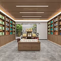 Traditional Chinese Tea Specialty Store With Wooden Decor Display Shelves And Tables