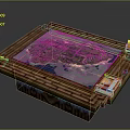 Wooden Platform Displaying Island Map With Yellow Candles And Playing Cards