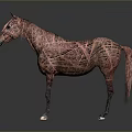 Reddish Brown Horse Sculpture With Newspaper Text Pattern On Gray Background