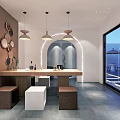 Modern Teahouse Interior Design With Bar Counter And Seating Area 3d model