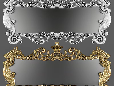 Elegant Gold And Silver Decorative Mirrors With Ornate Carved Frames And Intricate Patterns 3d model
