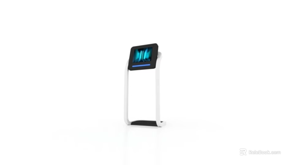 Modern Standing Digital Kiosk With White Stand And Blue Screen Interface 3d model 