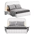 Minimalist Double Bed With White Pillows Mattress And Cozy Plaid Blanket