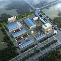 Aerial View of Modern Industrial Factory Complex with Multiple Buildings Parking Area and Green Surroundings
