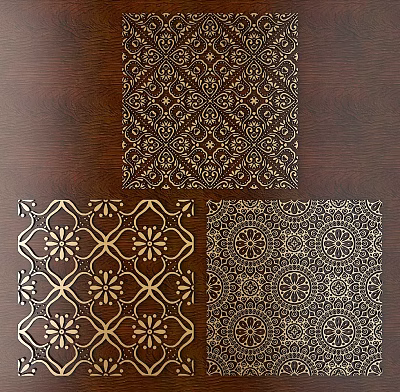 Intricate Carved Patterns Featuring Geometric Floral Designs On Dark Wooden Background For Decorative Applications 3d model