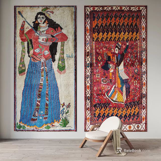 Square Carpets Featuring Figure Patterns Geometric Designs and Floral Elements for Wall Decor 3d model 
