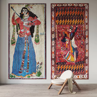 Square Carpets Featuring Figure Patterns Geometric Designs and Floral Elements for Wall Decor 3d model