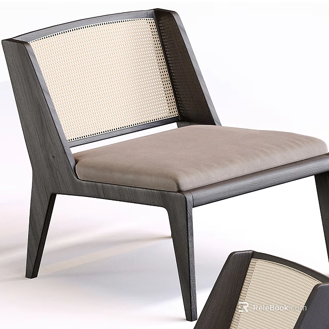 Modern Single Chair With Mesh Back And Upholstered Seat In Dark Wooden Frame 3d model 