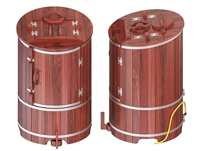Traditional Ceramic Vessels With Wood Grain Finish And Metal Accents For Home Decor 3d model