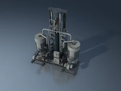 Industrial Mechanical System With Pipes Tanks And Metal Frame Structure 3d model