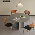 Stylish Round Dining Table With Four Brown Backrest Metal Leg Chairs And Pendant Light