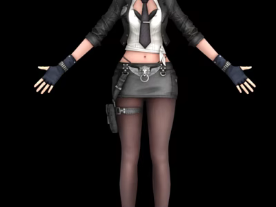 Game Movie Character Featuring Black Leather Jacket White Vest Black Tie Mini Skirt Gloves Stockings 3d model