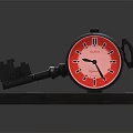 Vintage Clock with Red Dial Black Hands Roman Numerals on Black Base and TIME Lettering