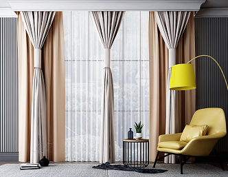 Modern Curtain Single Sofa Chair Curtain Window Screen Combination 3d model