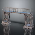 Industrial Metal Bridge Platform Structure with Railings Ladders and Concrete Support Bases