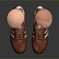 Red Sports Shoes Worn On Flesh Colored Prosthetic Legs Against Dark Background