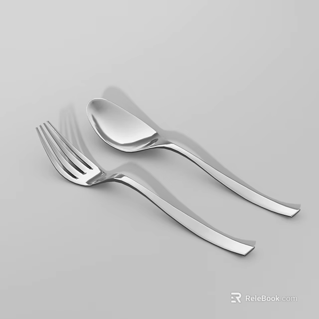 Shiny Stainless Steel Cutlery Set With Fork And Spoon Modern Design 3d model 