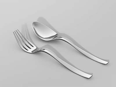 Shiny Stainless Steel Cutlery Set With Fork And Spoon Modern Design 3d model