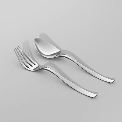 Shiny Stainless Steel Cutlery Set With Fork And Spoon Modern Design 3d model