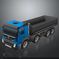 Blue Dump Truck With Blue Cab Black Bed And Multiple Shiny Wheels On Dark Surface 3d model