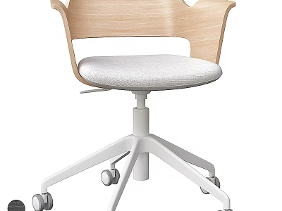 Modern Office Chair With Wooden Armrests Grey Fabric Seat And White Caster Base 3d model