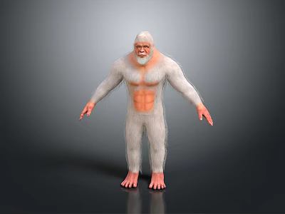 White Fur Muscular Animal Figure With Orange Belly In Standing Pose 3d model
