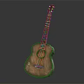 Vintage Style Handmade Guitar with Detailed Decorative Carvings Using Art Supplies