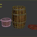Vintage Wooden Barrels Bucket And Lid With Metal Hoops As Household Items