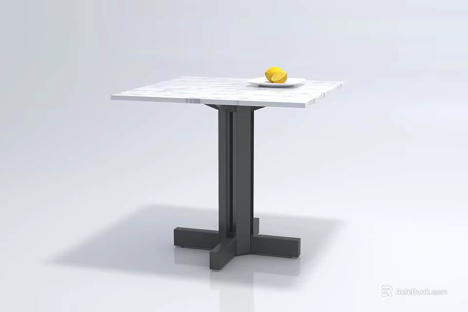 Modern Coffee Table with White Marble Top and Black Metal Base Featuring a Yellow Lemon 3d model 