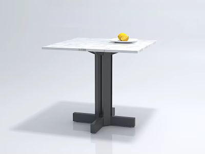Modern Coffee Table with White Marble Top and Black Metal Base Featuring a Yellow Lemon 3d model