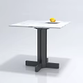 Modern Coffee Table with White Marble Top and Black Metal Base Featuring a Yellow Lemon