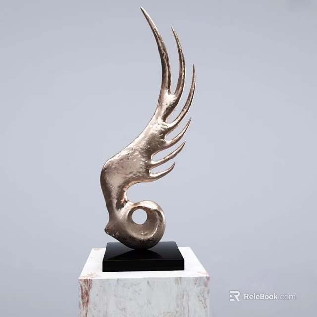 Decorative Ornament Set Metallic Wing Shaped Spiral Design with Black Base for Modern Tabletop 3d model 