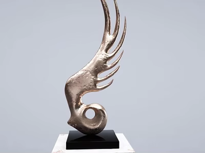 Decorative Ornament Set Metallic Wing Shaped Spiral Design with Black Base for Modern Tabletop 3d model