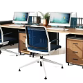 Modern Office Desk With Computer Monitors Ergonomic Chairs And Storage Cabinets 3d model