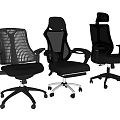 Three Stylish Black Mesh Office Chairs With Ergonomic Backrest And Rolling Wheels