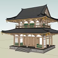 Traditional Chinese Ancient Architecture Two Story Structure With Black Tiled Roof And Wooden Frames