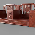 Traditional Red Wood Two Seater Sofa With Intricate Carved Patterns And Classic Design Elements