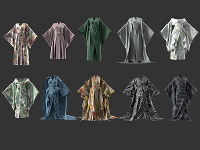 Various Styles And Colorful Designs Of Traditional Kimono Robes For Fashion Collection 3d model