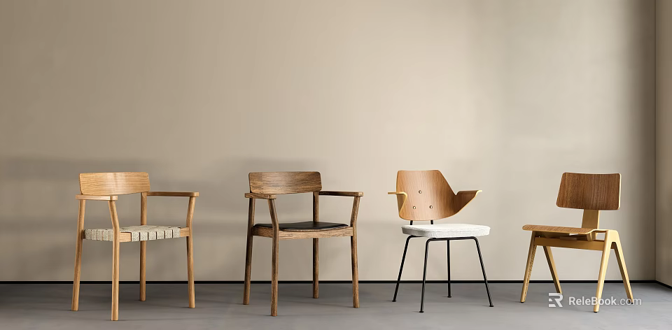 Various Stylish Wooden Dining Chairs With Different Designs Armrests And Seats 3d model 