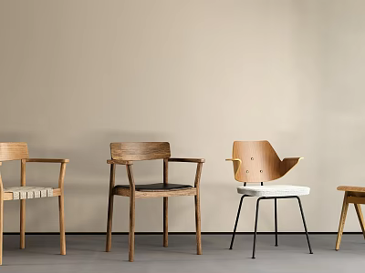 Various Stylish Wooden Dining Chairs With Different Designs Armrests And Seats 3d model